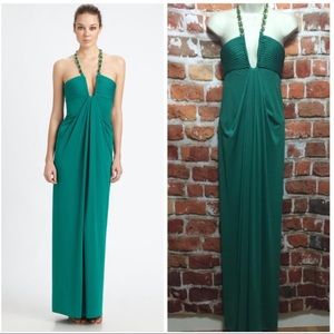 BCBG MAXAZRIA formal dress with gold halter chain